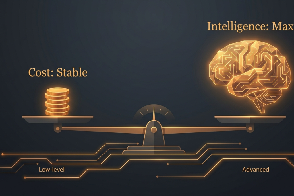 Balance scale illustration symbolizing Claude Opus 5's cost efficiency, showing equal value between price and AI intelligence