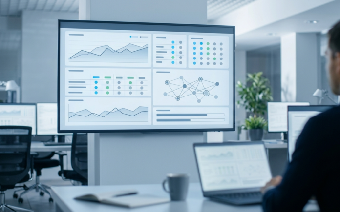 Abstract illustration of a security and compliance dashboard representing enterprise AI governance tools.