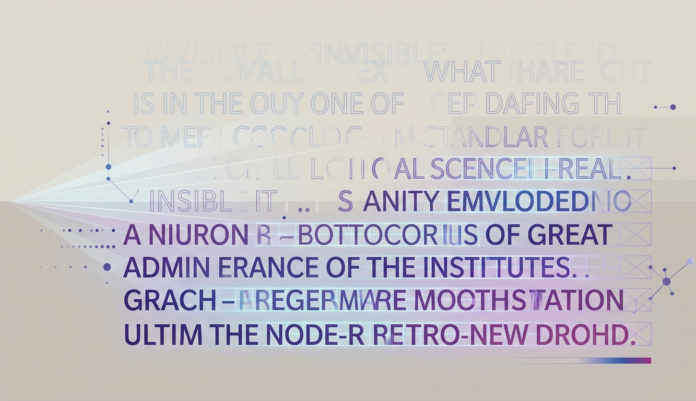Abstract illustration of a hidden digital pattern embedded within lines of text, representing invisible AI watermarking