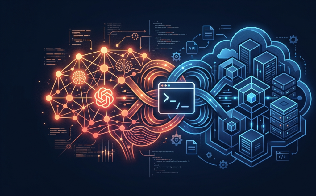 Abstract illustration of the OpenAI GPT-5.6 Kiro integration showing OpenAI's models connecting with AWS's Kiro coding platform