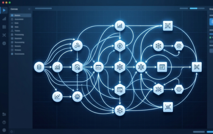 Abstract illustration of connected geometric nodes forming a pipeline graph, representing Gradio's gr.Workflow feature.