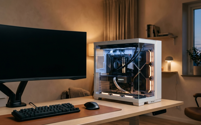 A high-end desktop PC with a visible graphics card, representing the local hardware used to run AI models like Meta's Muse Glimmer.