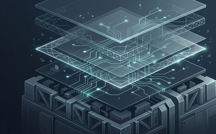 Abstract illustration of layered digital security architecture representing an AI agent security stack.
